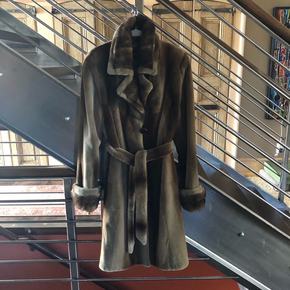 Belted 7/8 Gold Toned Sheared & Long Mink Coat